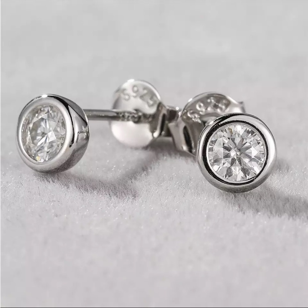 Certified .6ct. t.w. Moissanite Diamond Bezel Round Studs NEW